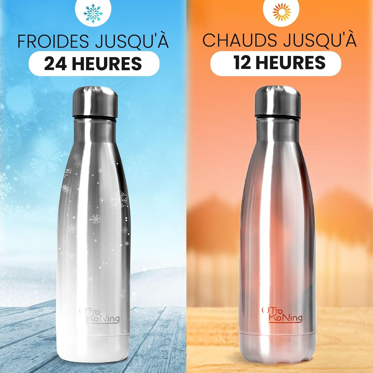 Otto Koning Insulated Water Bottle 500ml - Insulated Water Bottle Keeps Drinks Cold for 24 Hours and Hot for 12 Hours - Leak Proof Insulated Water Bottle BPA Free