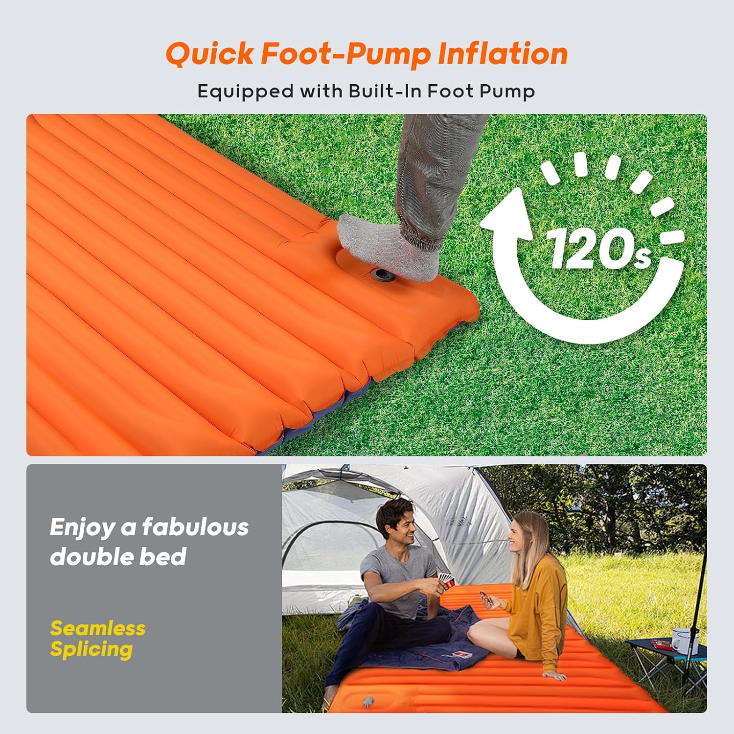 800 g ultralicht opblaasbaar campingmatras, compacte slaapmat met geïntegreerde voetpomp voor tent, wandelen, buiten