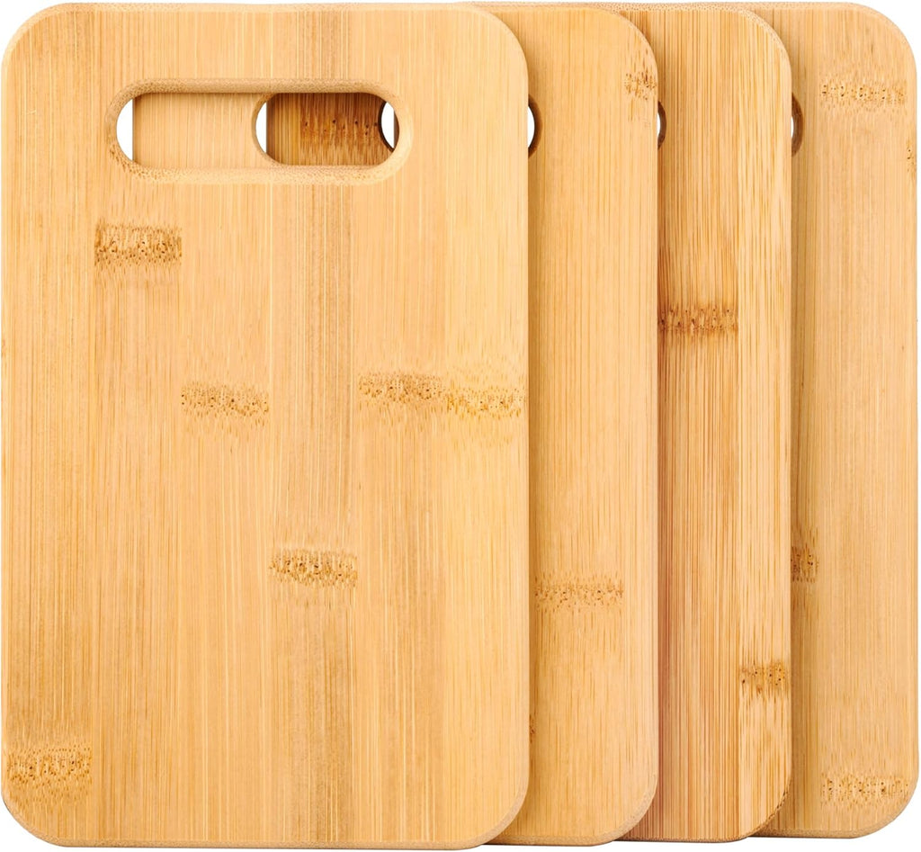 Lot de 4 Planches à Découper en Bambou avec Support Inox