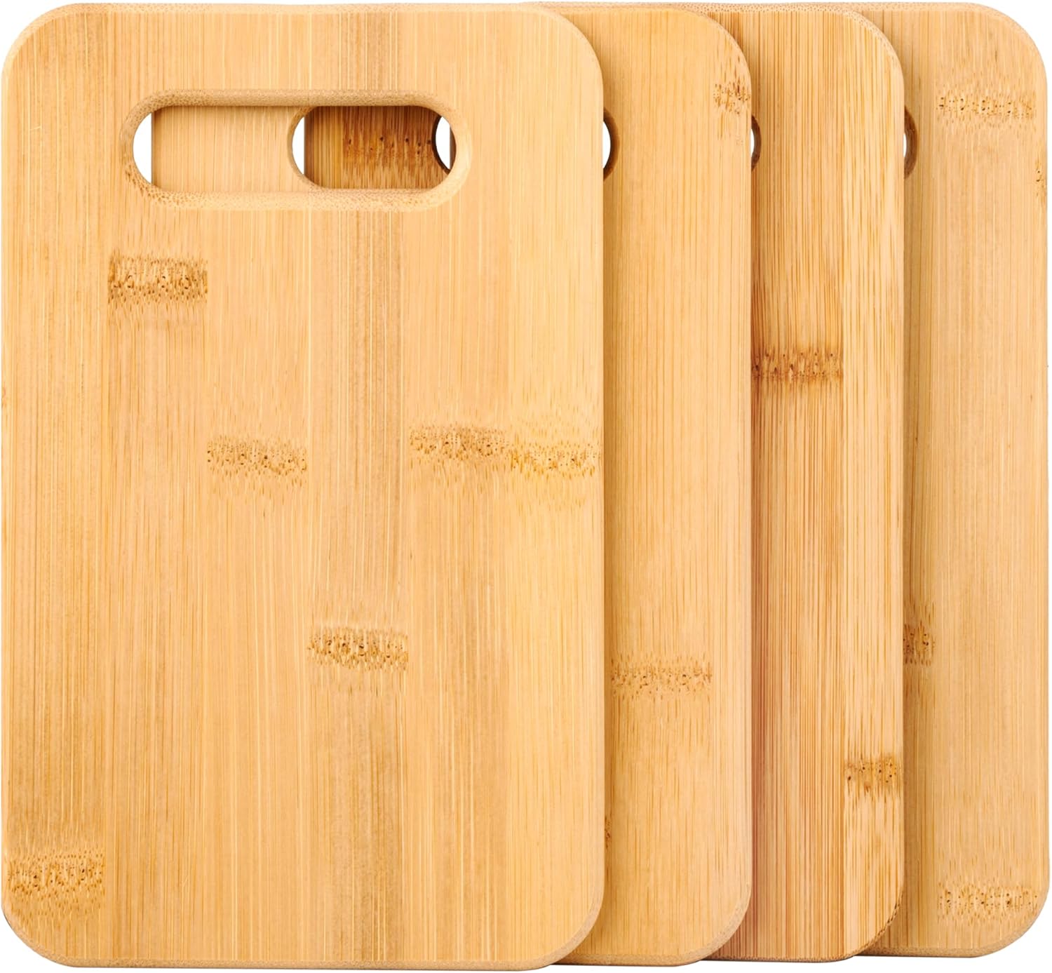 Lot de 4 Planches à Découper en Bambou avec Support Inox