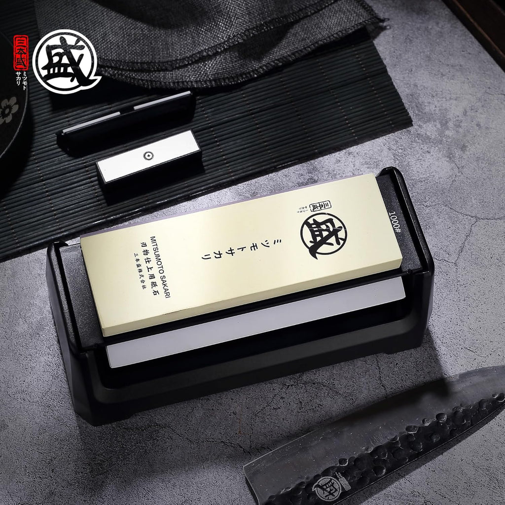 Pierre à Aiguiser MITSUMOTO SAKARI 1000/3000 Grit – Double Face, Socle Antidérapant