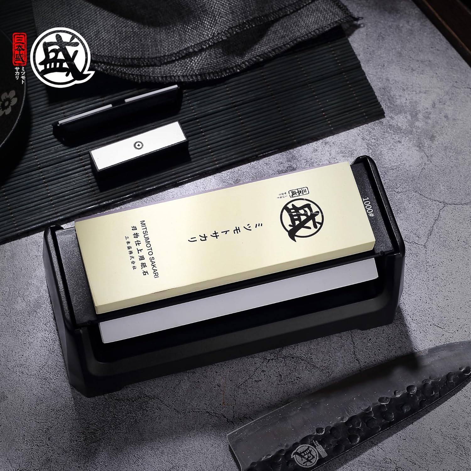 Pierre à Aiguiser MITSUMOTO SAKARI 1000/3000 Grit – Double Face, Socle Antidérapant