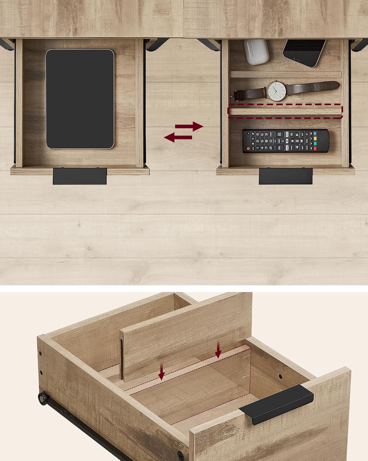 Table de Chevet VASAGLE avec Multiprise – 2 Tiroirs, USB, Style Vintage, 35 x 61 cm