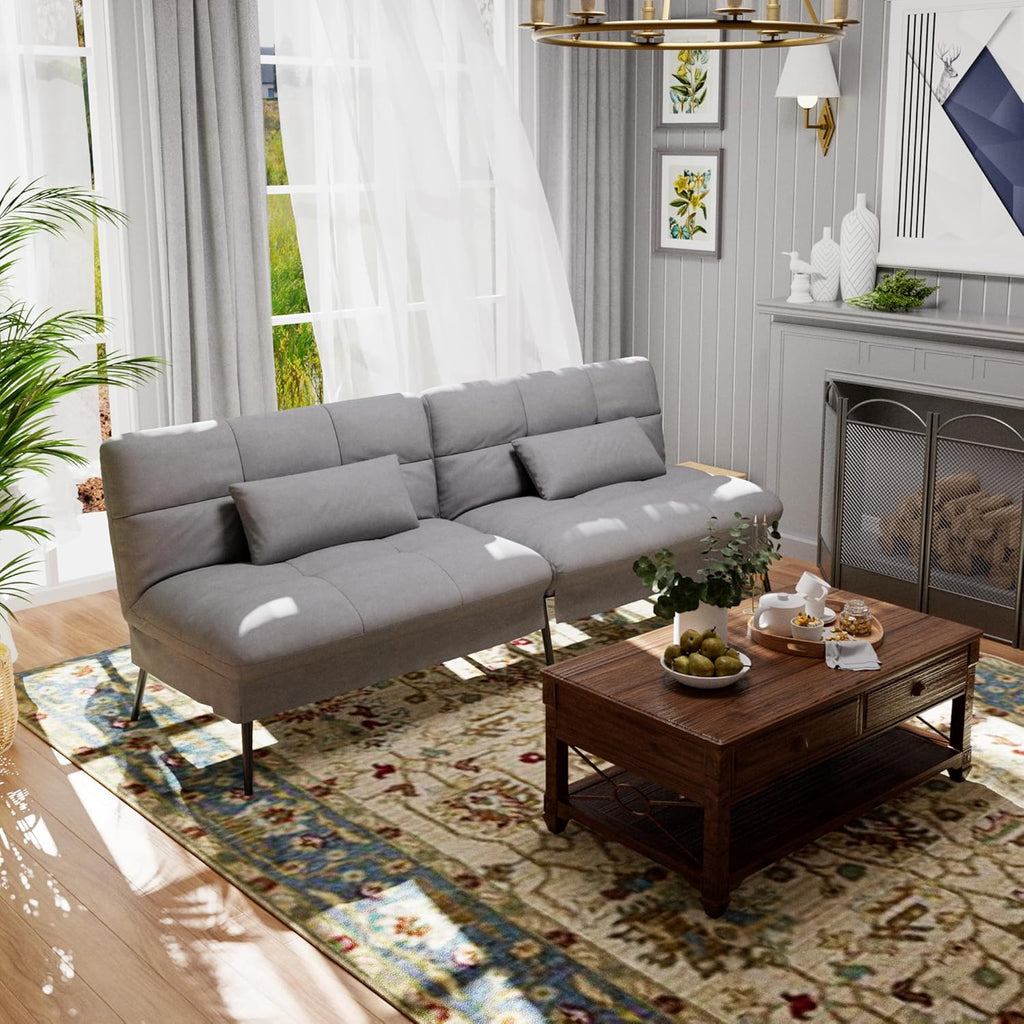 Canapé-lit convertible COMHOMA – 3 places – Tissu gris – Dossier ajustable