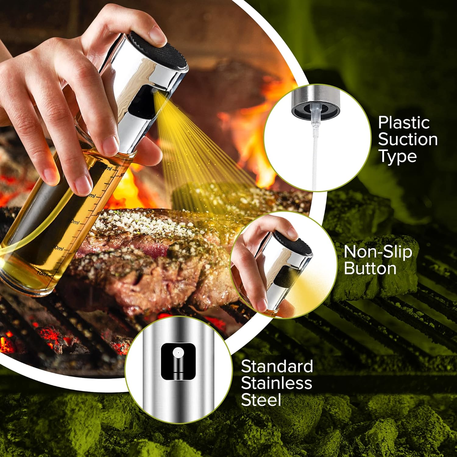 Vaporisateur Huile d'Olive PORTENTUM – Inox & Verre, 100 ml, Anti-Fuite, BBQ & Air Fryer