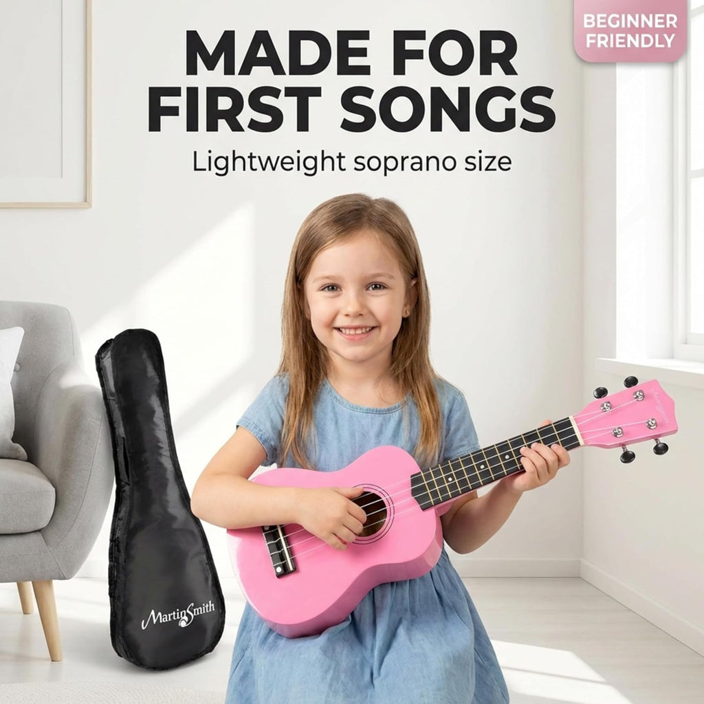 Martin Smith UK-212-PNK-A Ukelele Met Ukelele Tas Roze Design