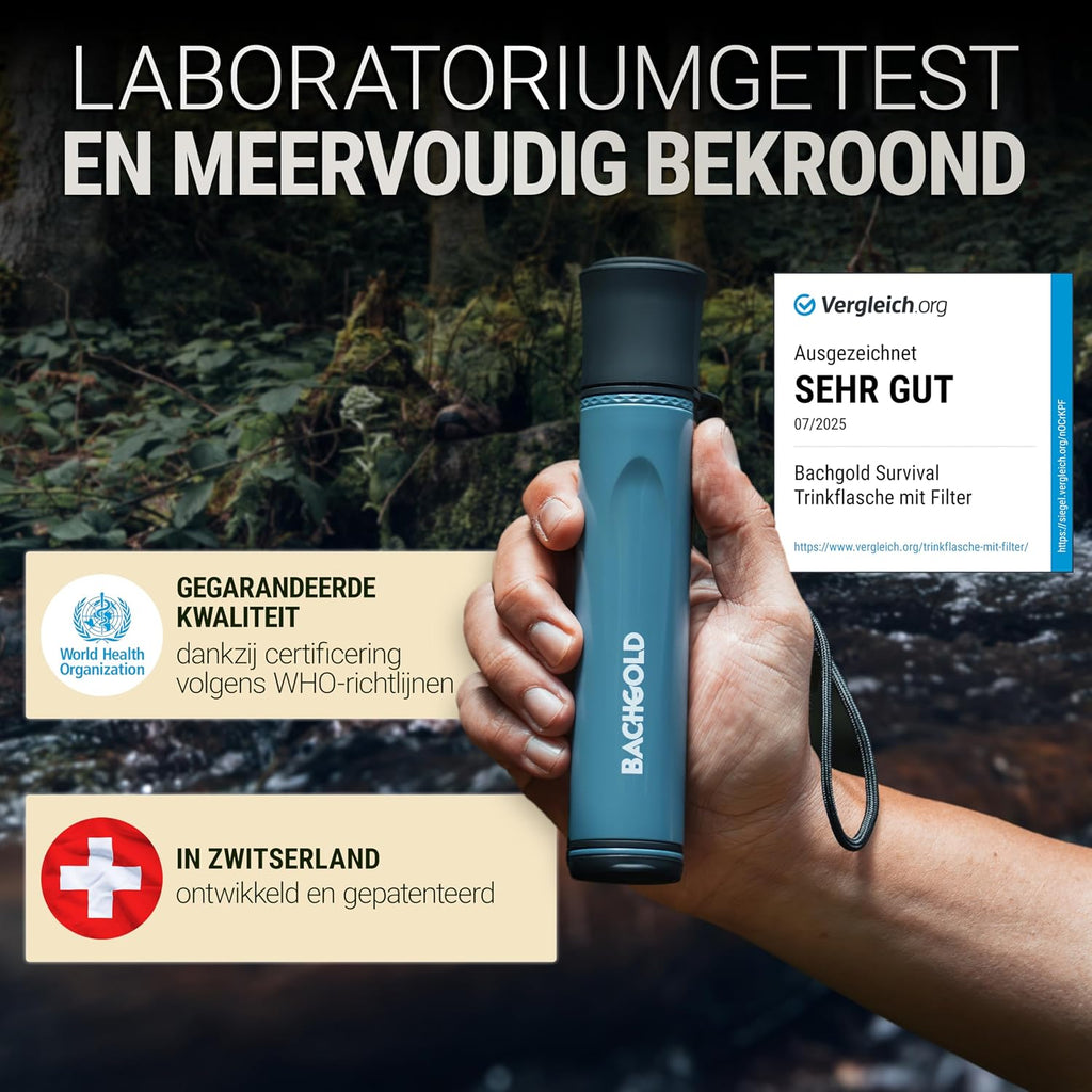 Straw Waterfilter Outdoor Survival – Ultralichte Prepper Apparatuur Levert tot 500 L vers drinkwater voor elke noodsituatie, incl. slang, duurzaam gebouwd, Zwart