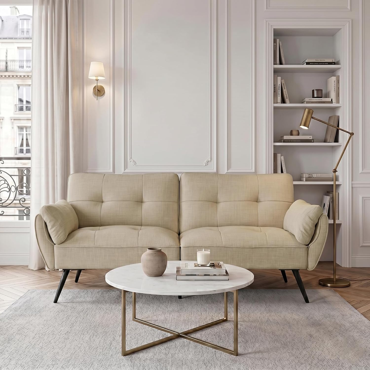 Canapé-lit convertible JIEXI – 3 places – Tissu gris – Dossier 3 positions – 170 cm