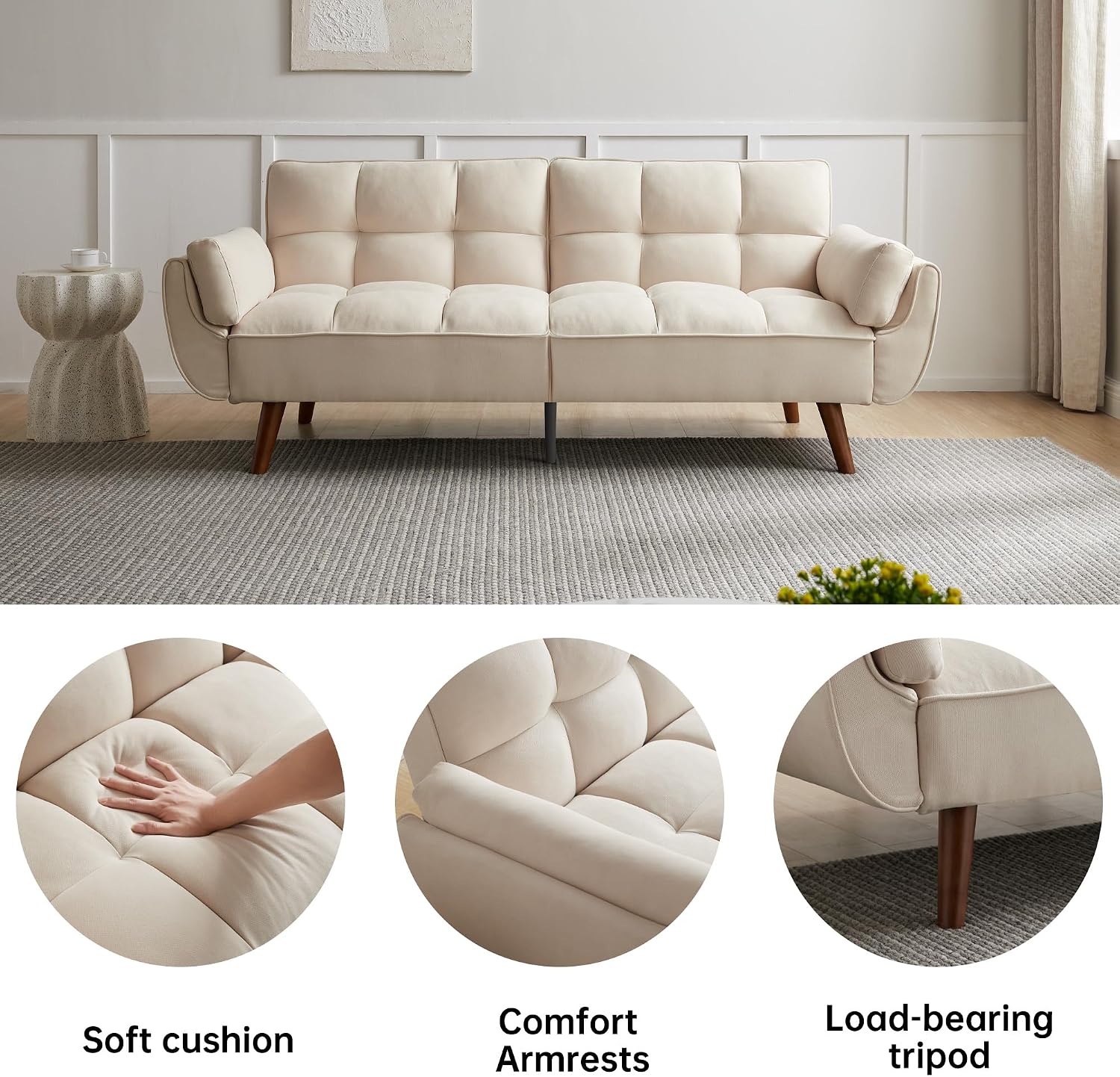 Canapé-lit convertible JIEXI – 3 places – Tissu gris – Dossier 3 positions – 170 cm