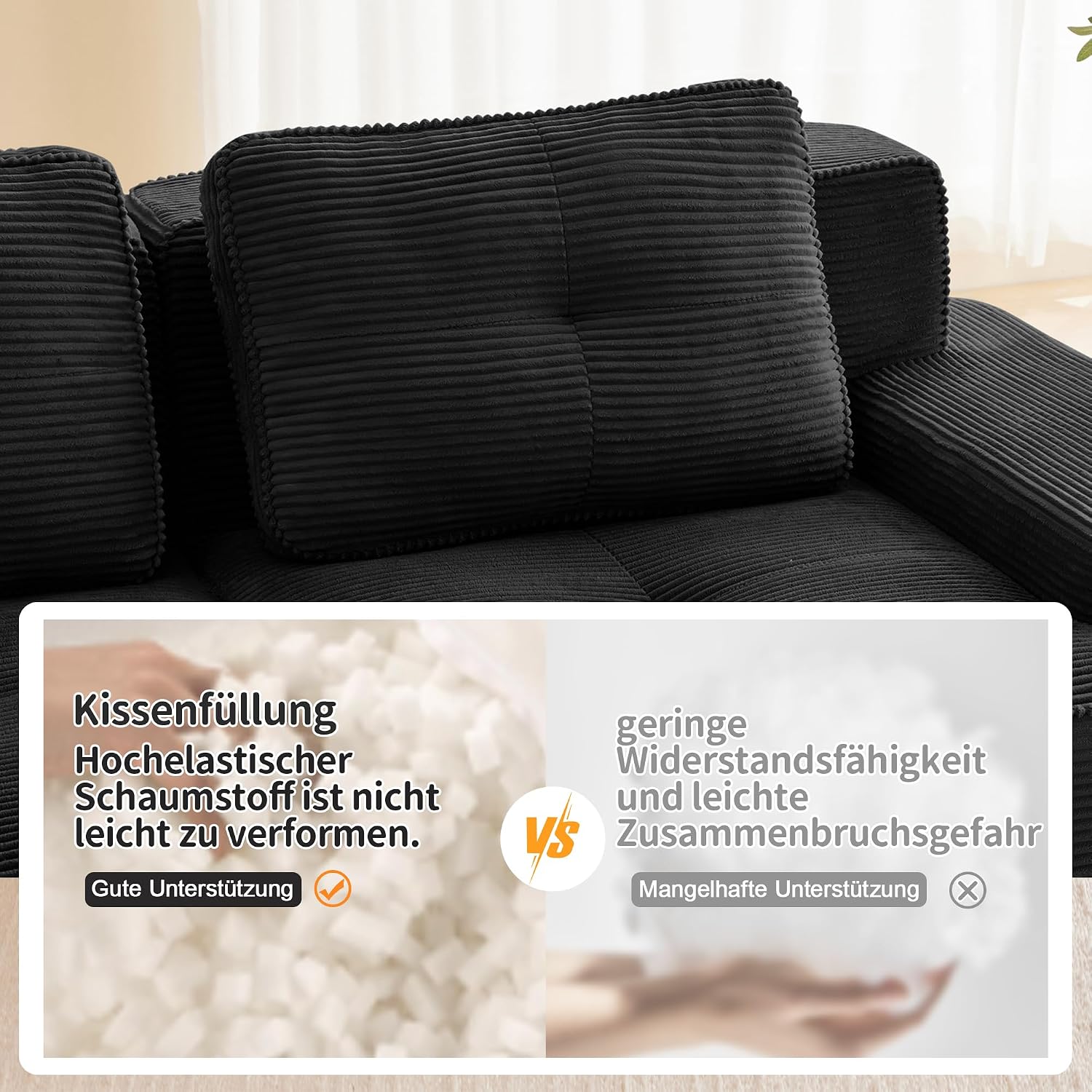Canapé Modulable Cloud en Velours Côtelé – Assise Profonde, Convertible, Sans Montage