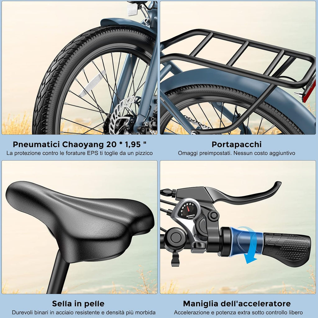 Fafrees F20 LIGHT Elektrische fiets, 20 inch opvouwbare elektrische stadsfiets, 250 W motor, 16,75 Ah accu, 7 versnellingen e-bike voor dames, bereik 110 km