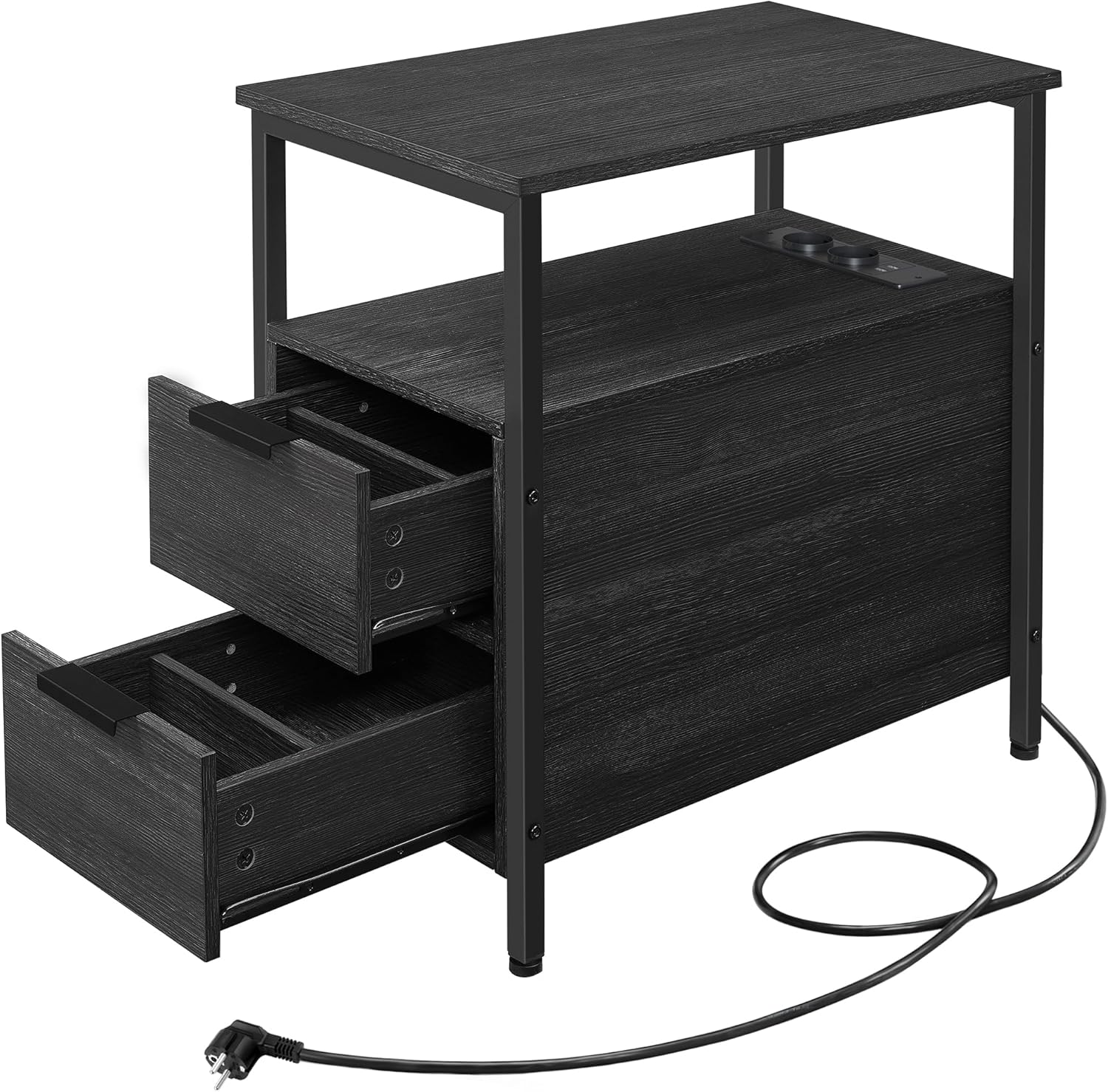 Table de Chevet VASAGLE avec Multiprise – 2 Tiroirs, USB, Style Vintage, 35 x 61 cm