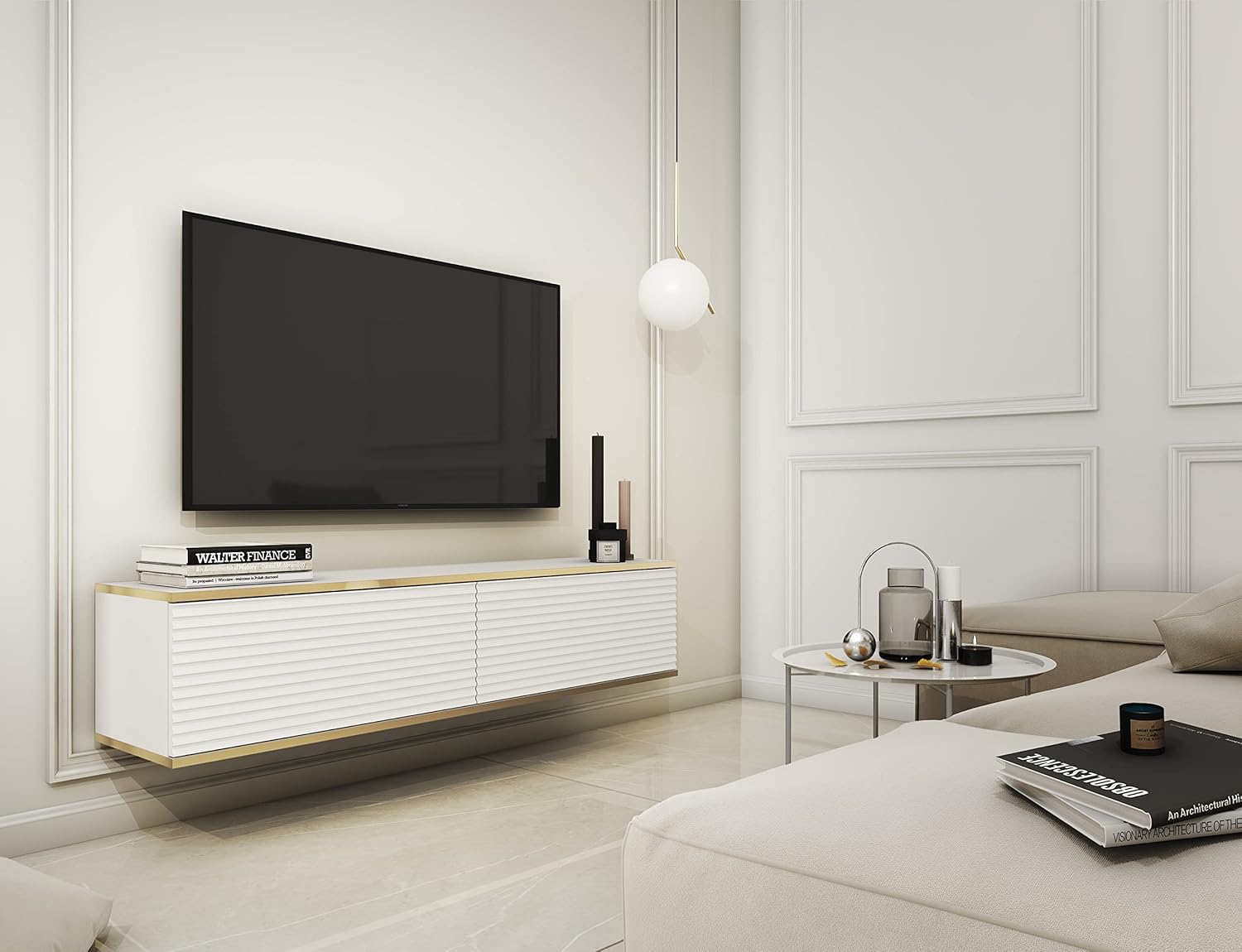 Meuble TV Mural Design | Ouverture Push-to-Open | 175 x 30 x 32 cm