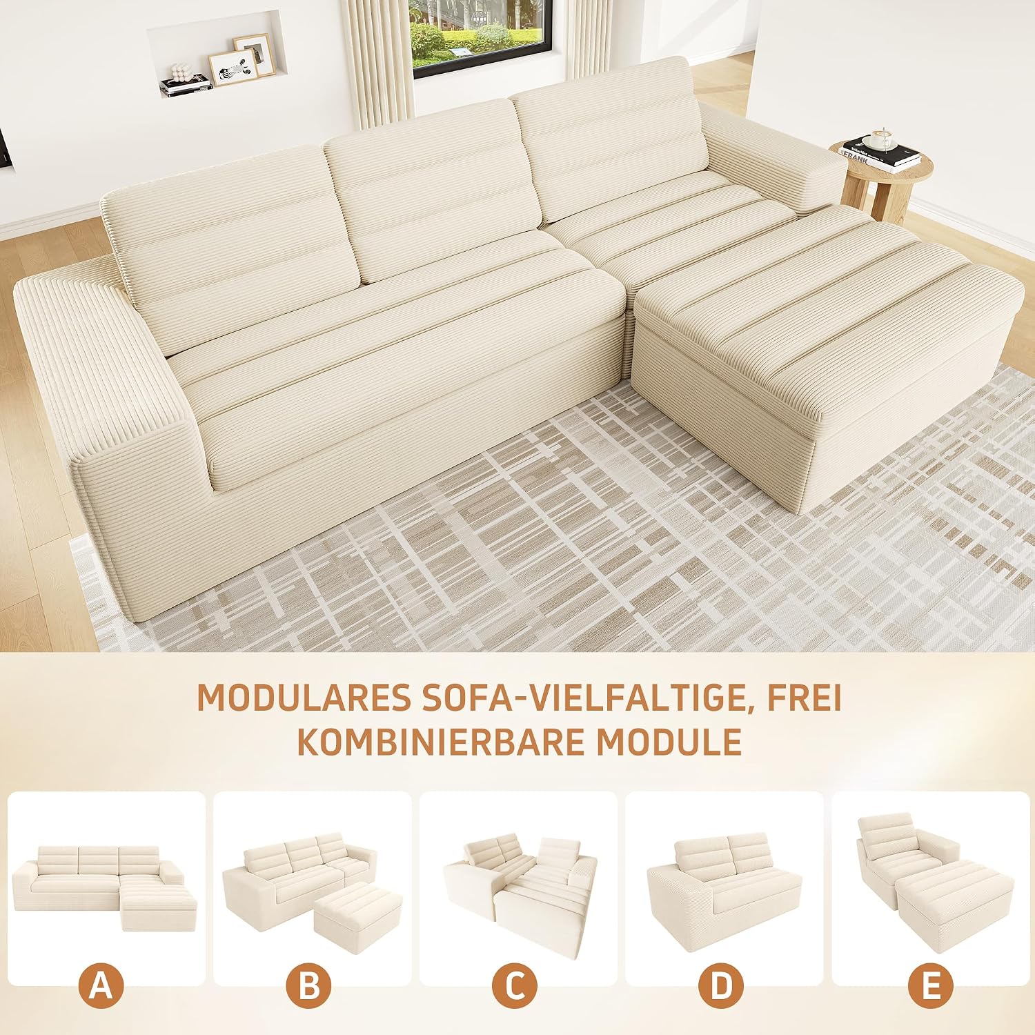 Canapé d'Angle Modulable 3 Places – Mémoire de Forme, Housse Lavable, Sans Montage | Blanc