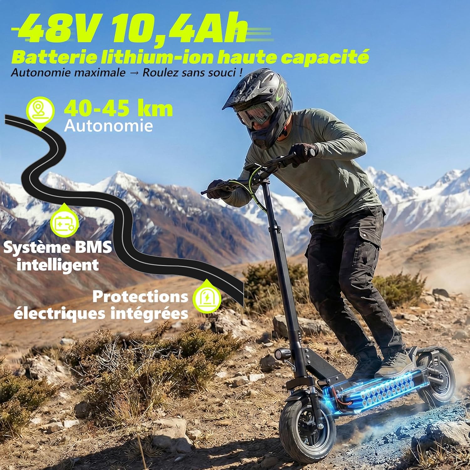 TODIMART D5 Elektrische step voor volwassenen, motor 500 W, nominaal, bereik 40 km, 3 snelheden, 25,4 cm luchtbanden, elektrische scooter, dubbele schijfremmen, maximale belasting 150 kg
