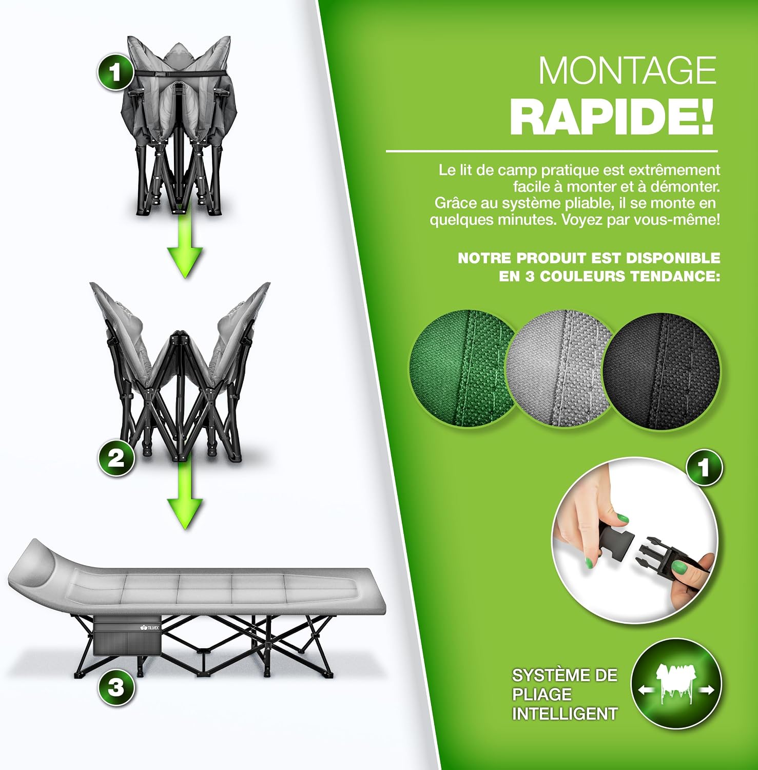 tillvex® Opvouwbaar campingbed met draagtas tot 200 kg, extra grote campingstoel, campingbed voor binnen en buiten, opvouwbaar logeerbed voor tuin, camping, vissen,