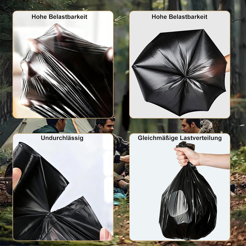 100 stuks campingtoilettzakken, zwart, 30 liter, biologisch afbreekbaar, voor wandelen, alle campingtoiletten, waterdicht, extra dik, scheidbare toiletaccessoires