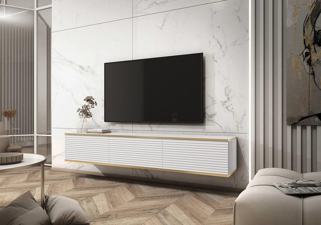 Meuble TV Mural Design | Ouverture Push-to-Open | 175 x 30 x 32 cm