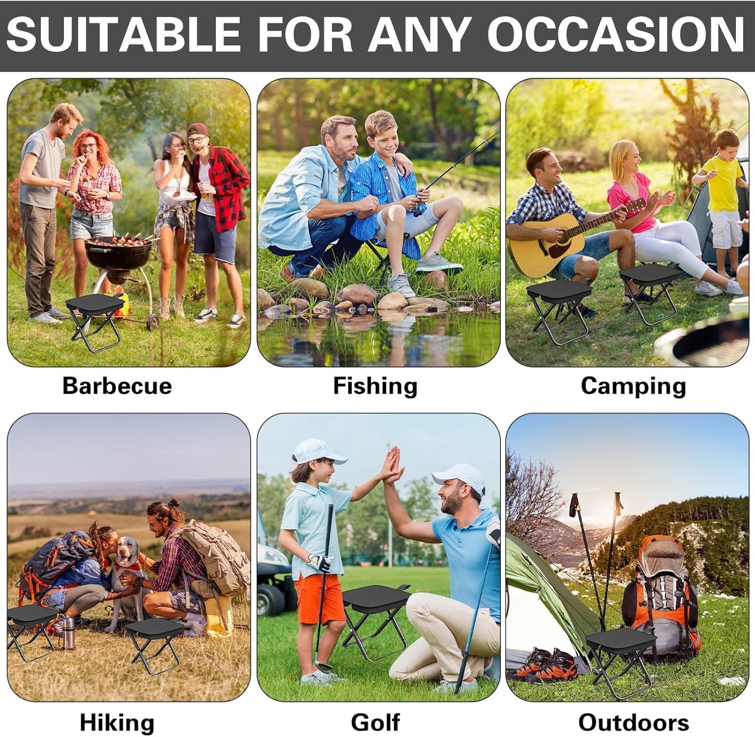 Draagbare klapkruk, kleine draagbare opvouwbare kruk, outdoor klapkruk, opvouwbare campingstoel, opvouwbare kruk voor kamperen, wandelen, picknick (zwart)