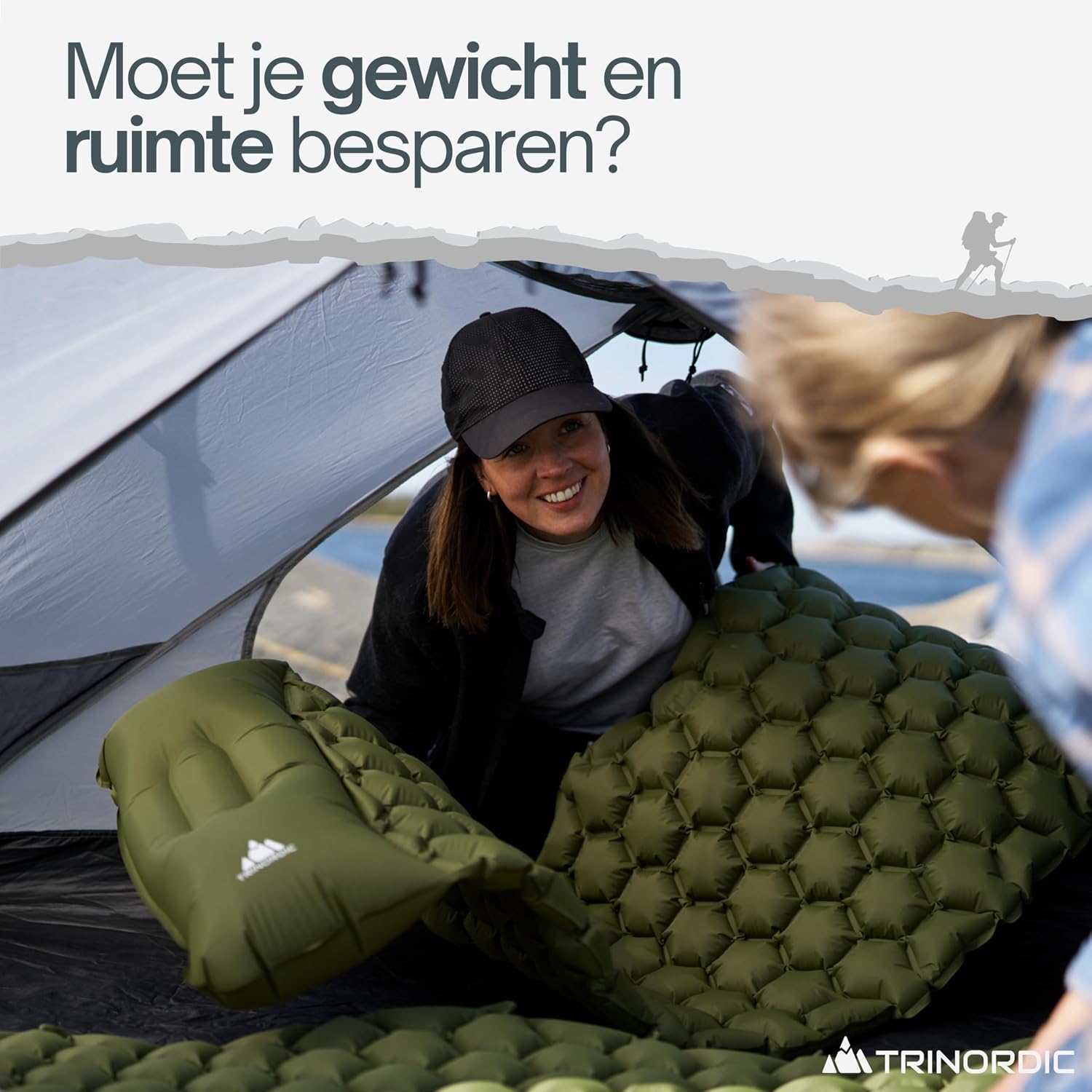 Trinordic campingmat uiterst lichte opblaasbare slaapmat met kussen, opvouwbaar opblaasbaar licht eenpersoonsbed, draagbaar luchtkussen, voor buiten, backpacken, wandelen, reizen