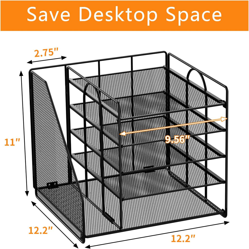 Desk Organizer with File Holder, 5 Tiers, Paper Letter Tray, Storage and Accessories for Office Supplies