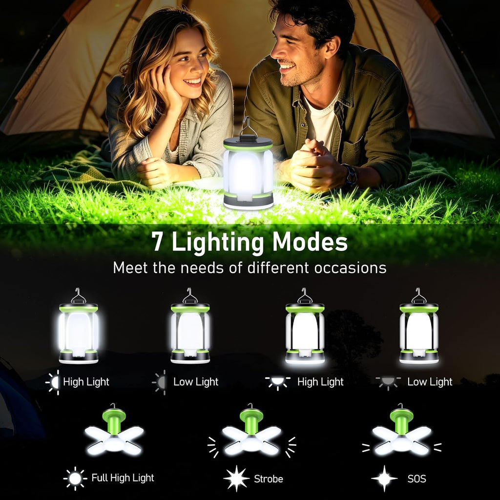 Blukar Campinglantaarn, oplaadbaar, 2000 lm, campinglamp, led, opvouwbaar, 7 verlichtingsmodi, 60 leds, superhelder, 10 uur batterijduur, draagbaar, voor vissen/stroomuitval, 2 stuks
