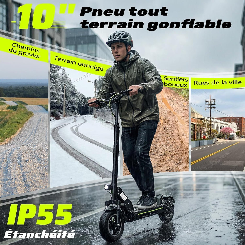 TODIMART D5 Elektrische step voor volwassenen, motor 500 W, nominaal, bereik 40 km, 3 snelheden, 25,4 cm luchtbanden, elektrische scooter, dubbele schijfremmen, maximale belasting 150 kg