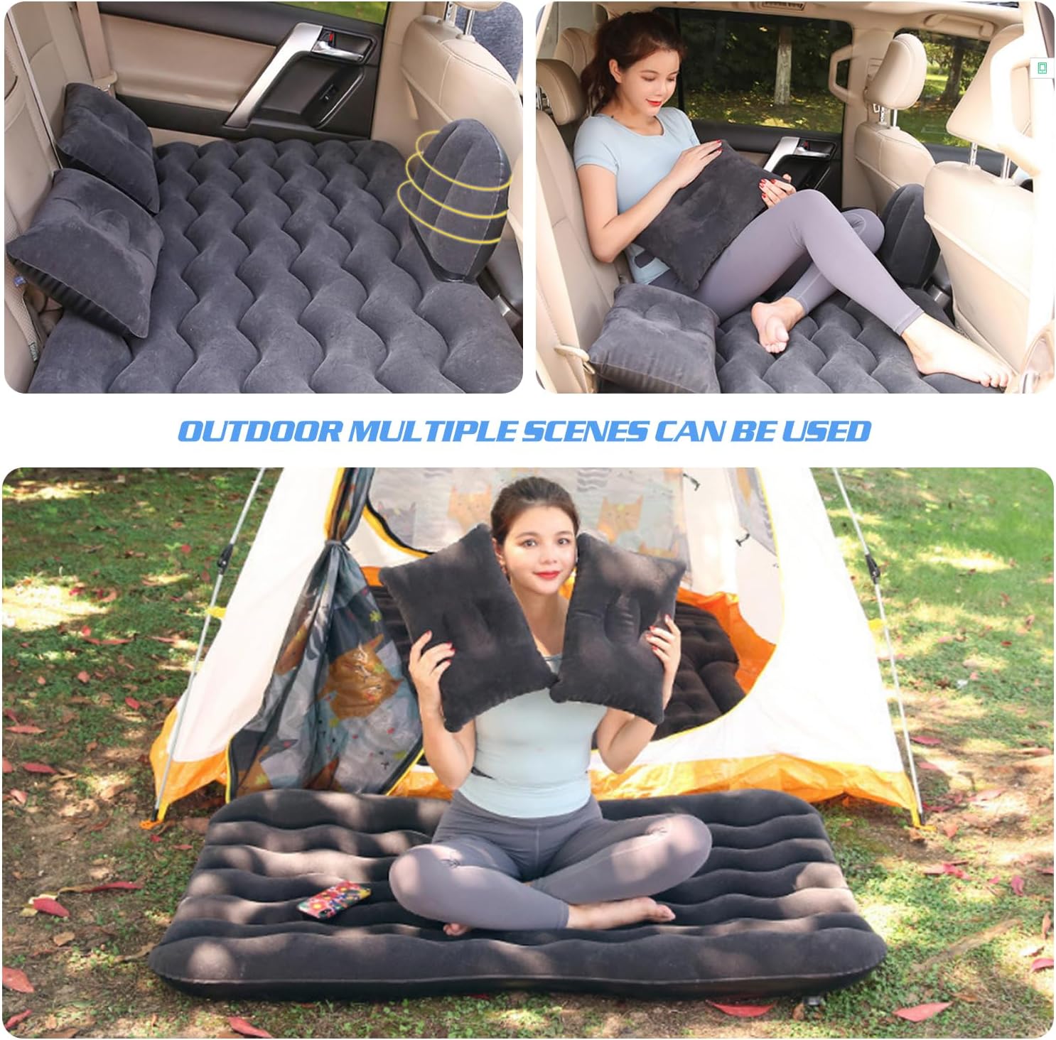 Ergocar Opblaasbaar luchtbed voor auto, reizen, camping, waterdicht, lekvrij, voor kamperen, wandelen, zwembad, strand, reizen (zwart)