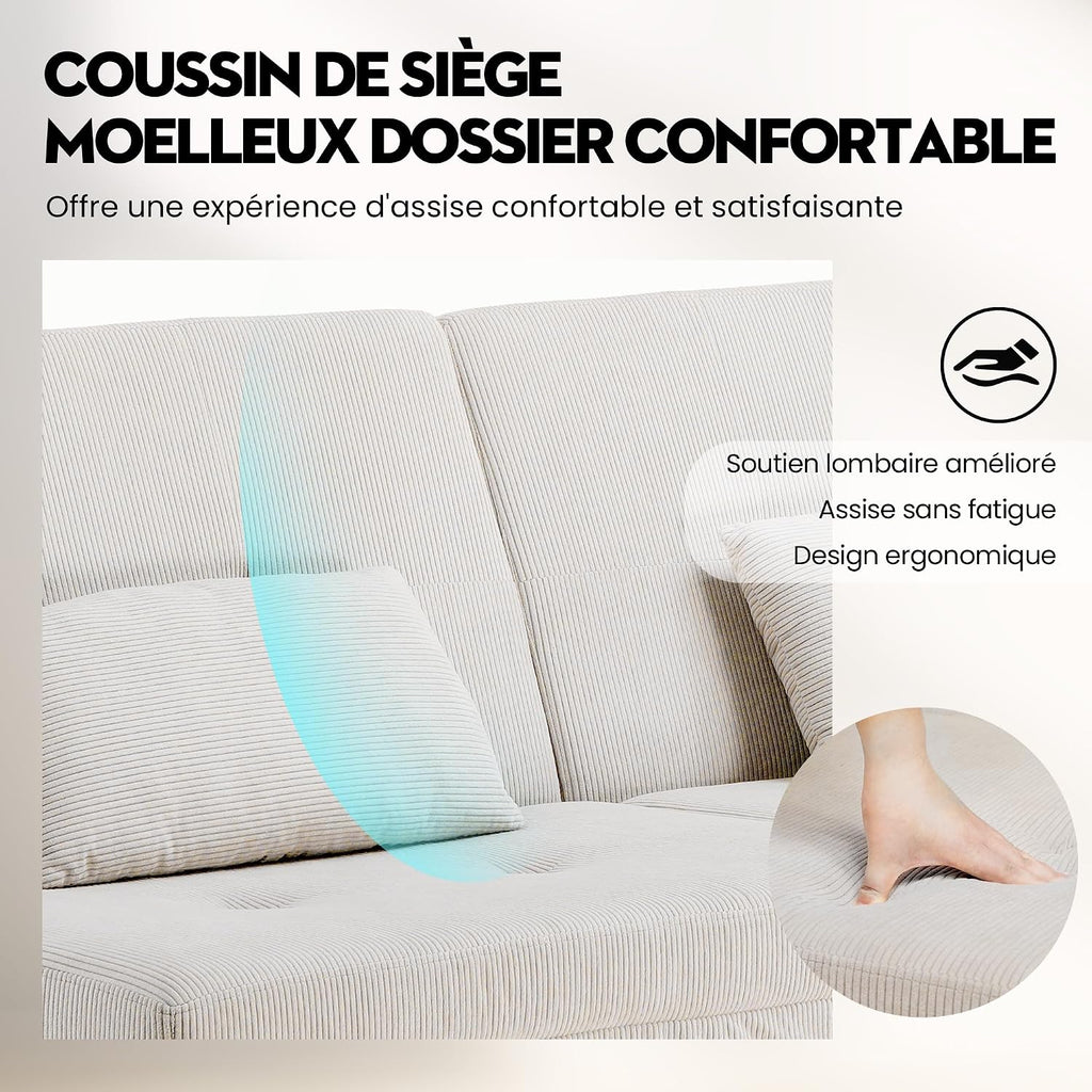 Canapé-lit convertible COMHOMA – 3 places – Tissu gris – Dossier ajustable