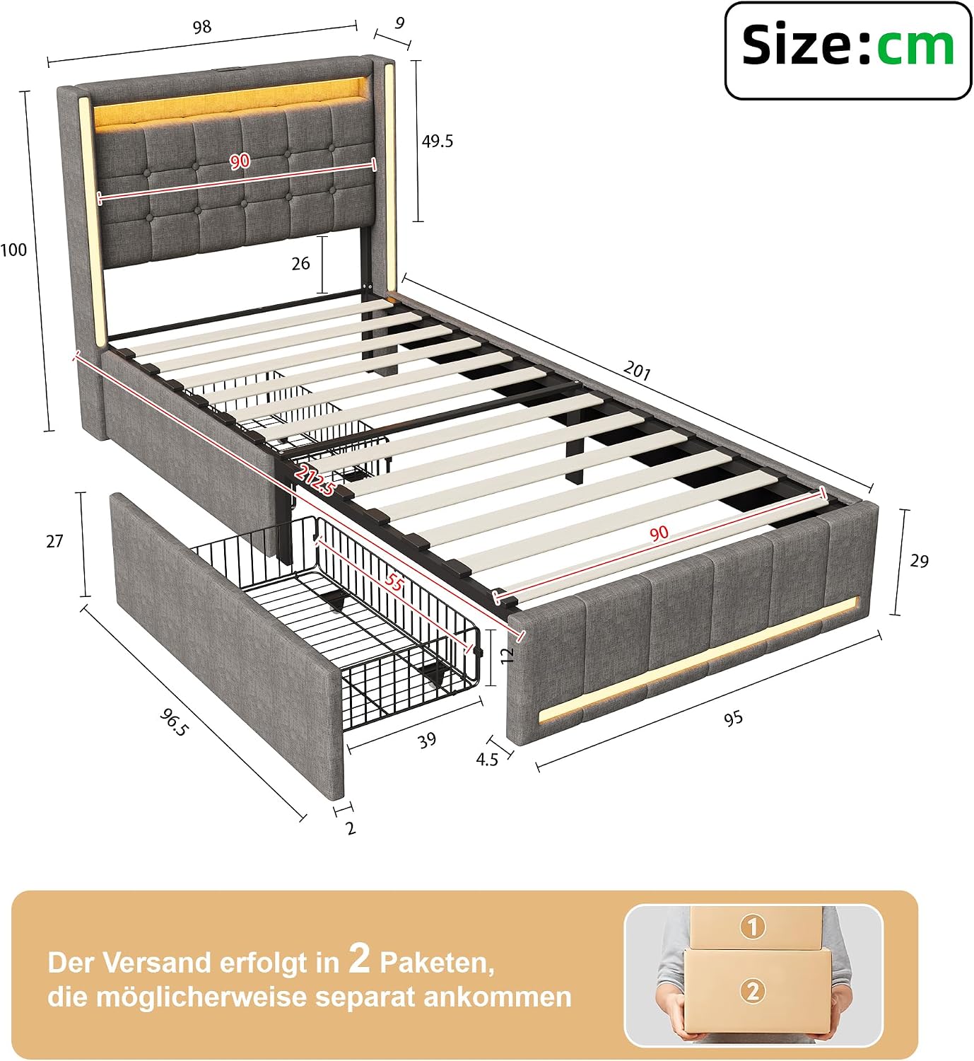 Lit Coffre Capitonné 140 x 200 cm – Tête de Lit Hydraulique & Sommier à Lattes – Flanelle Blanc Cassé