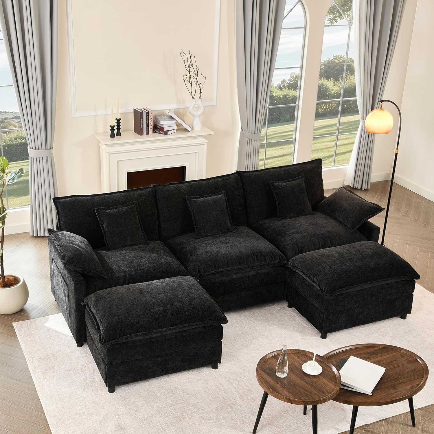 Canapé Modulable Litbird 3 Places — Velours Côtelé, Rose Pâle, Convertible