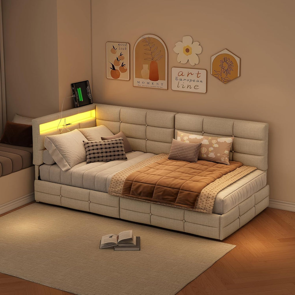 Lit Coffre 90x200 cm – Tête de Lit Rangement, Éclairage LED 16 Couleurs & Ports USB/USB-C
