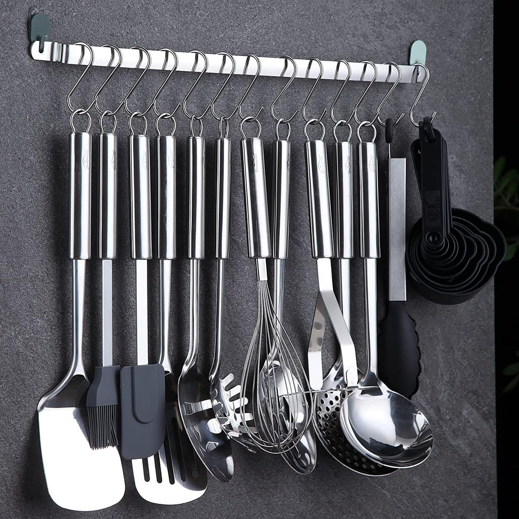 Set 38 Pièces Ustensiles de Cuisine Berglander – Inox, Support & Crochets Inclus, Lave-Vaisselle