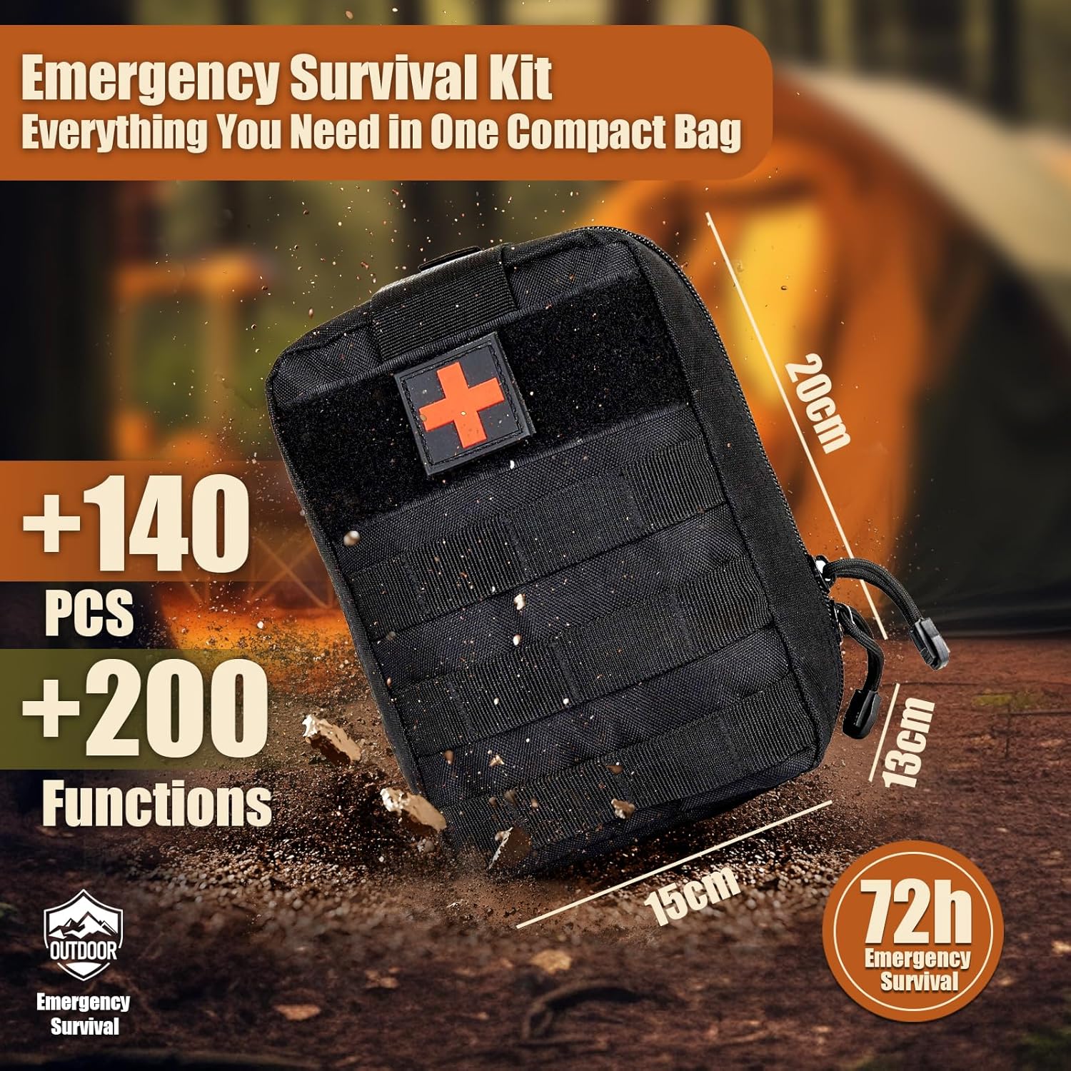 Gemmac 140 stuks EHBO-set met survivalmes, noodradio, draagbaar, multifunctioneel, complete survivalset, gereedschap voor mannen, thuis, reizen, jacht, kamperen, wandelen, accessoires, cadeau