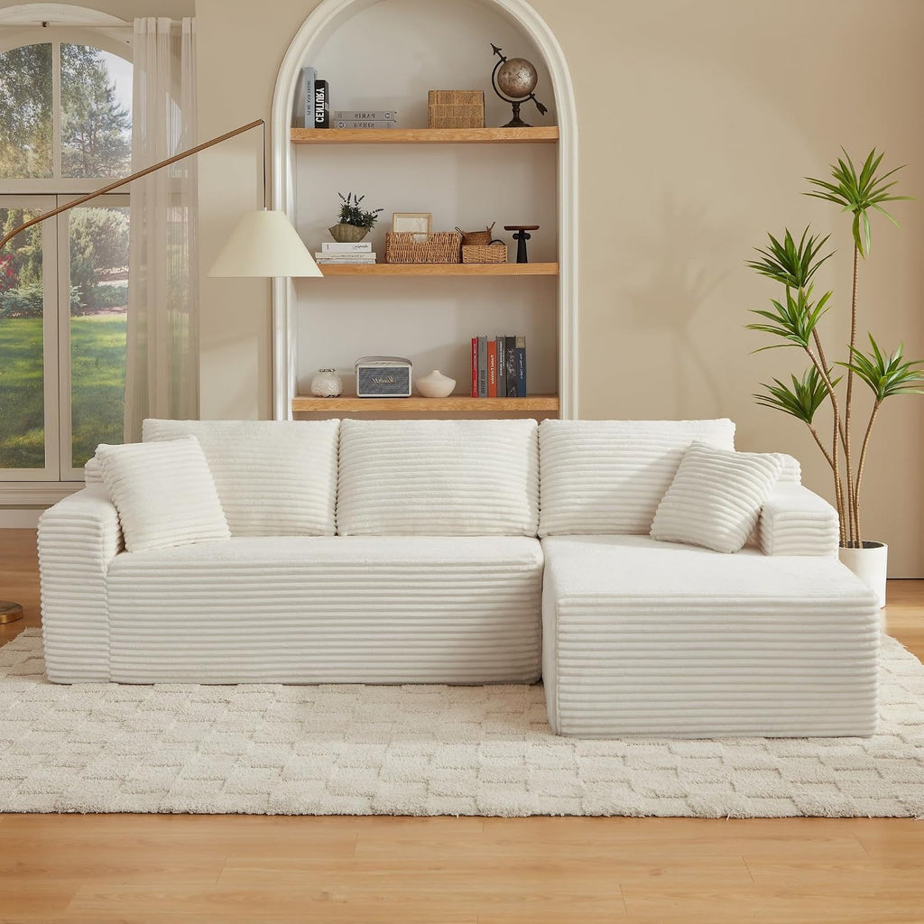Canapé d'Angle Modulable 3 Places – Mémoire de Forme, Housse Lavable, Sans Montage | Blanc