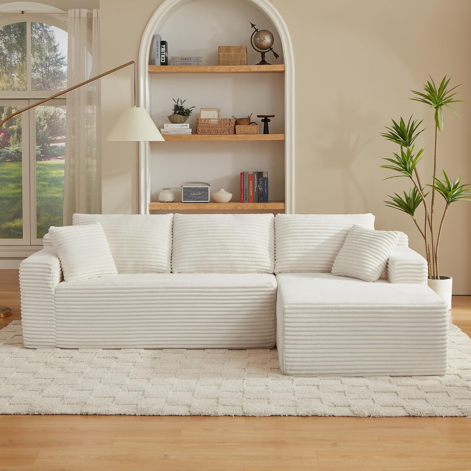 Canapé d'Angle Modulable 3 Places – Mémoire de Forme, Housse Lavable, Sans Montage | Blanc
