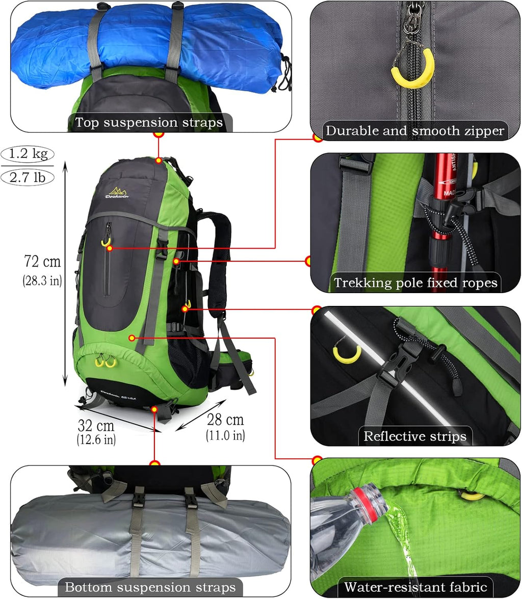 70 l rugzak, trekking, kamperen, reizen, wandelen, groot, voor heren en dames