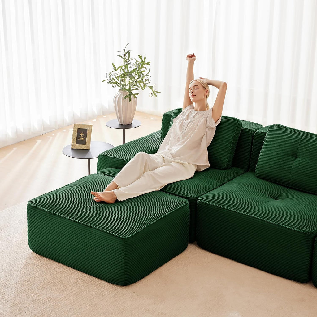 Canapé Modulable Cloud en Velours Côtelé – Assise Profonde, Convertible, Sans Montage