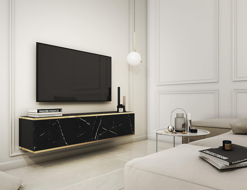 Meuble TV Mural Design | Ouverture Push-to-Open | 175 x 30 x 32 cm