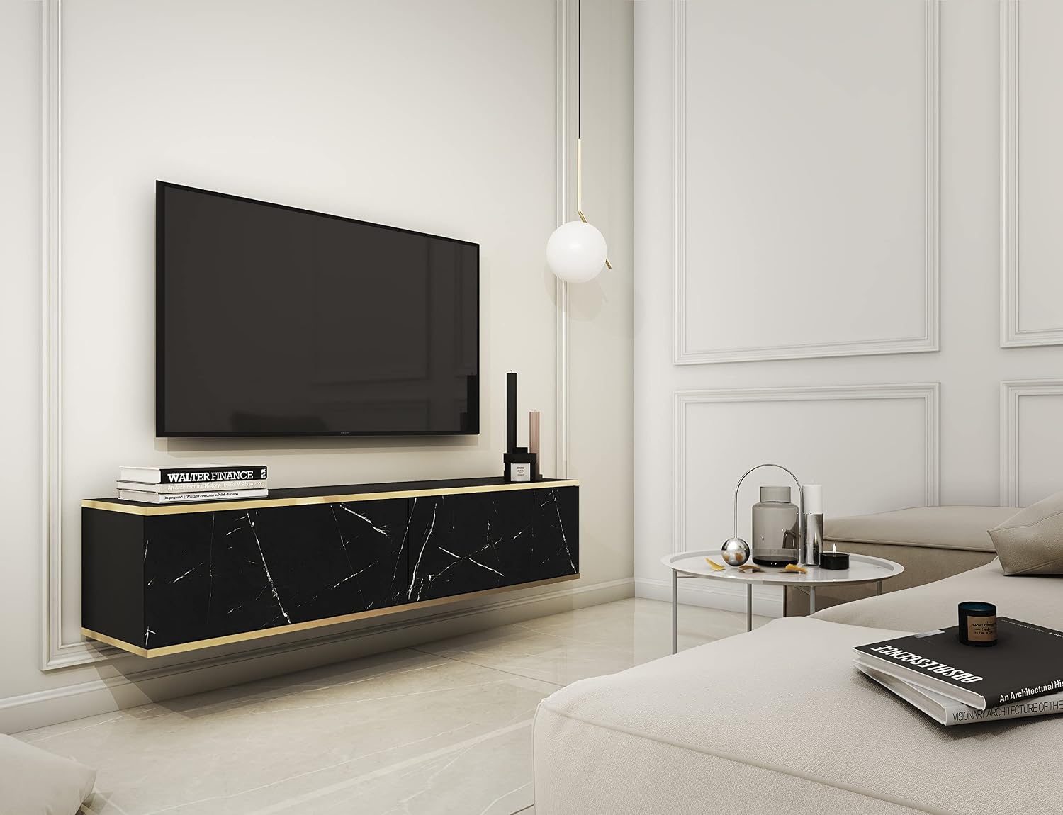Meuble TV Mural Design | Ouverture Push-to-Open | 175 x 30 x 32 cm