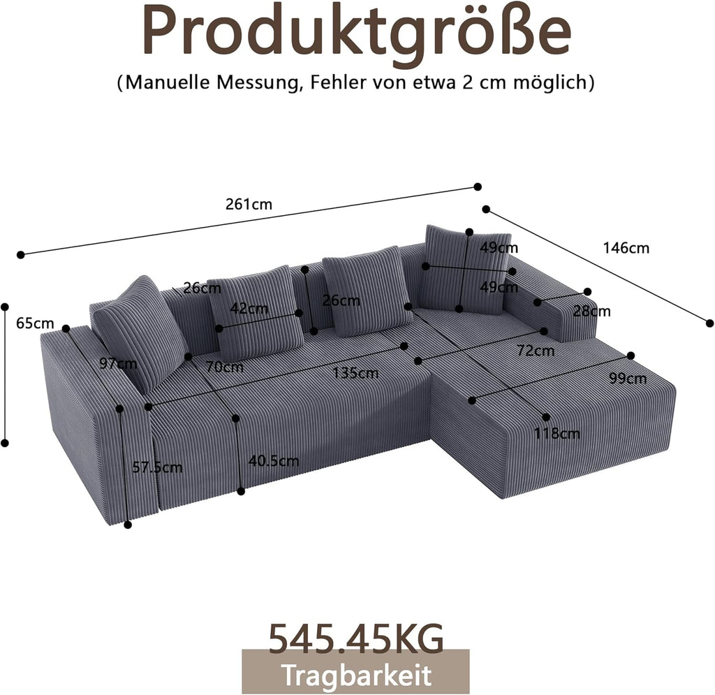 Canapé d'Angle Modulable 3 Places – Mémoire de Forme, Housse Lavable, Sans Montage | Blanc