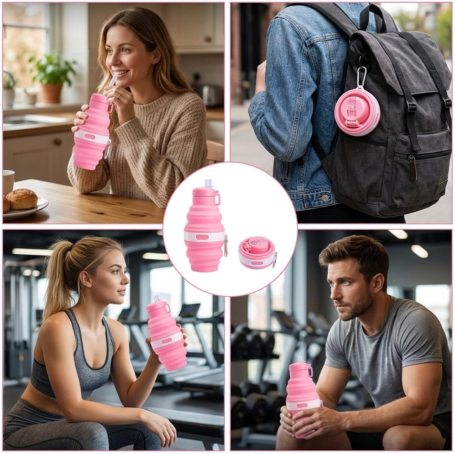 Gourde Pliable | Gourde Camping Étanche et avec Paille,Bouteille D'Eau Portable | Pour La Pêche La Randonnée Le Camping Le Cyclisme Trajets Quotidiens Course À