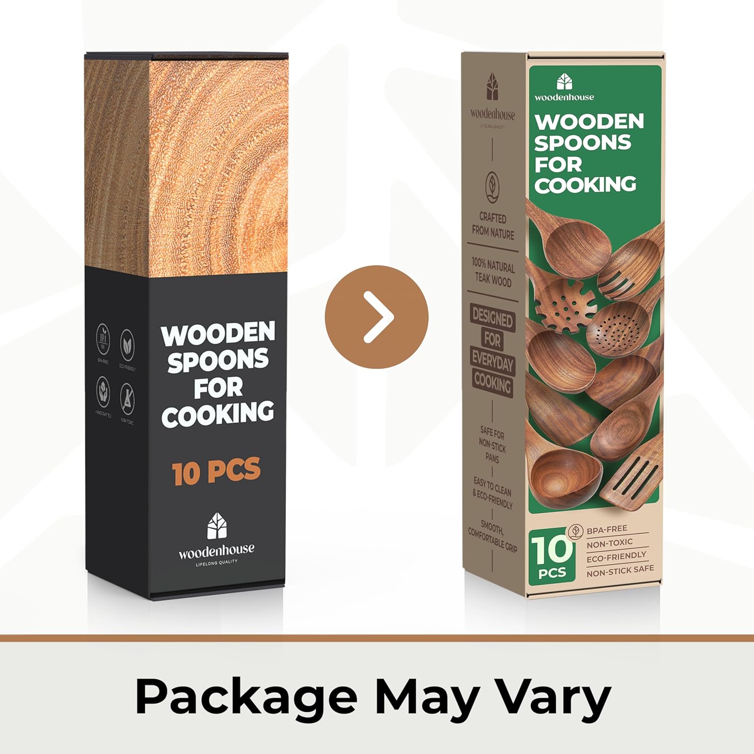Set d'Ustensiles de Cuisine en Bois de Teck 10 Pièces — Anti-rayures, Sans BPA