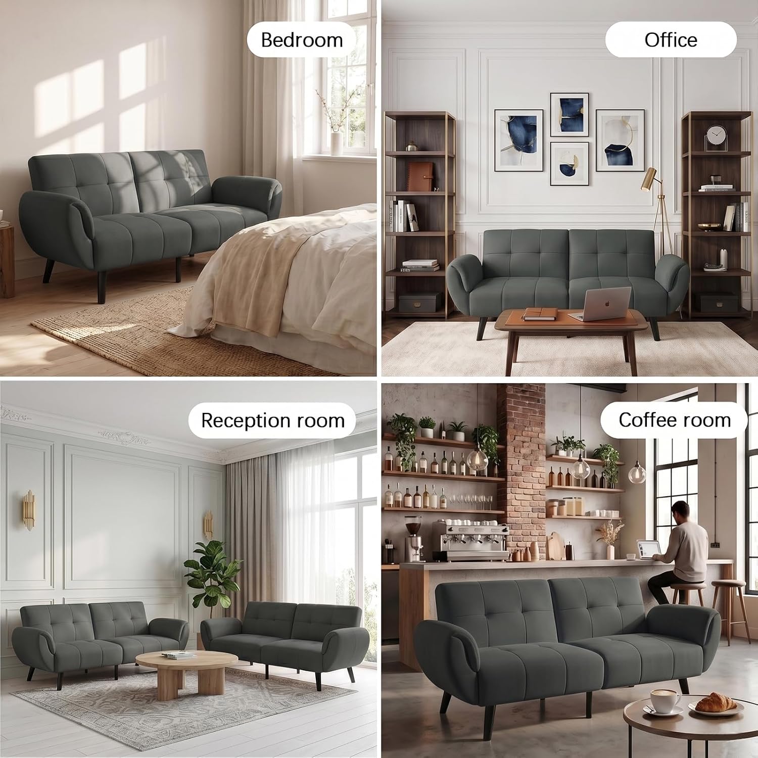 Canapé-lit convertible JIEXI – 3 places – Tissu gris – Dossier 3 positions – 170 cm