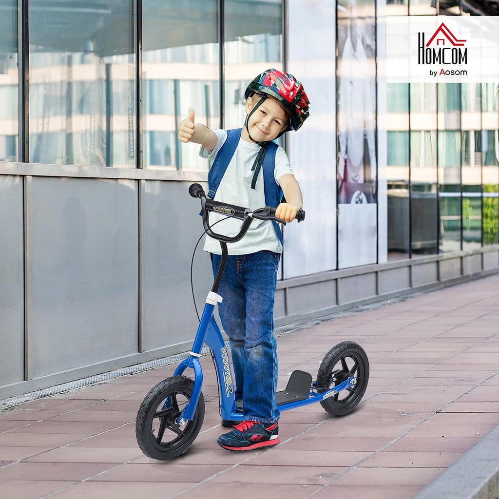 HOMCOM Scooter met banden, 30 cm, hoogte verstelbaar stuur, handgreep rem en standaard