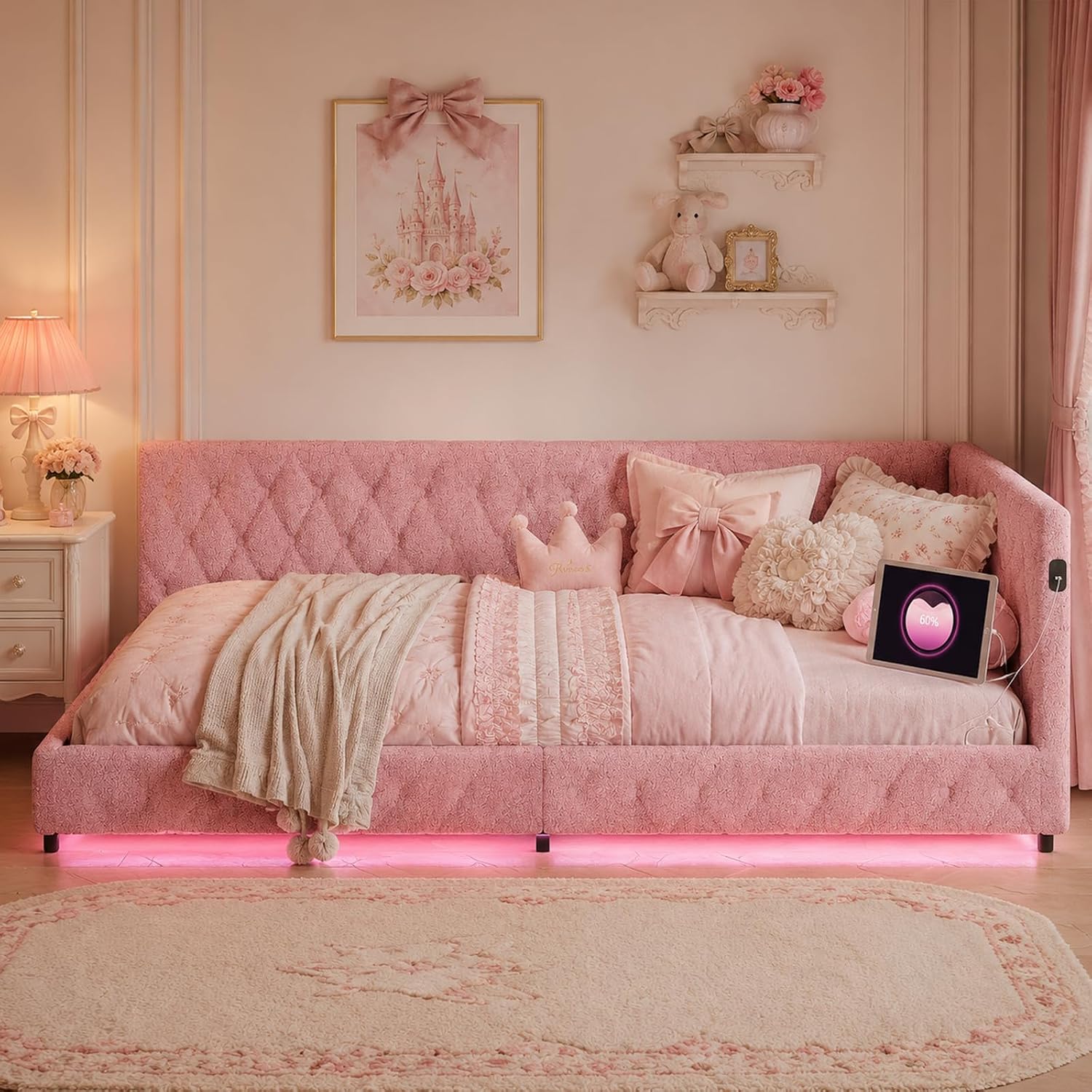 Canapé-Lit Convertible LKPOMI 2 Places — Velours Beige, Lit 180x200 cm