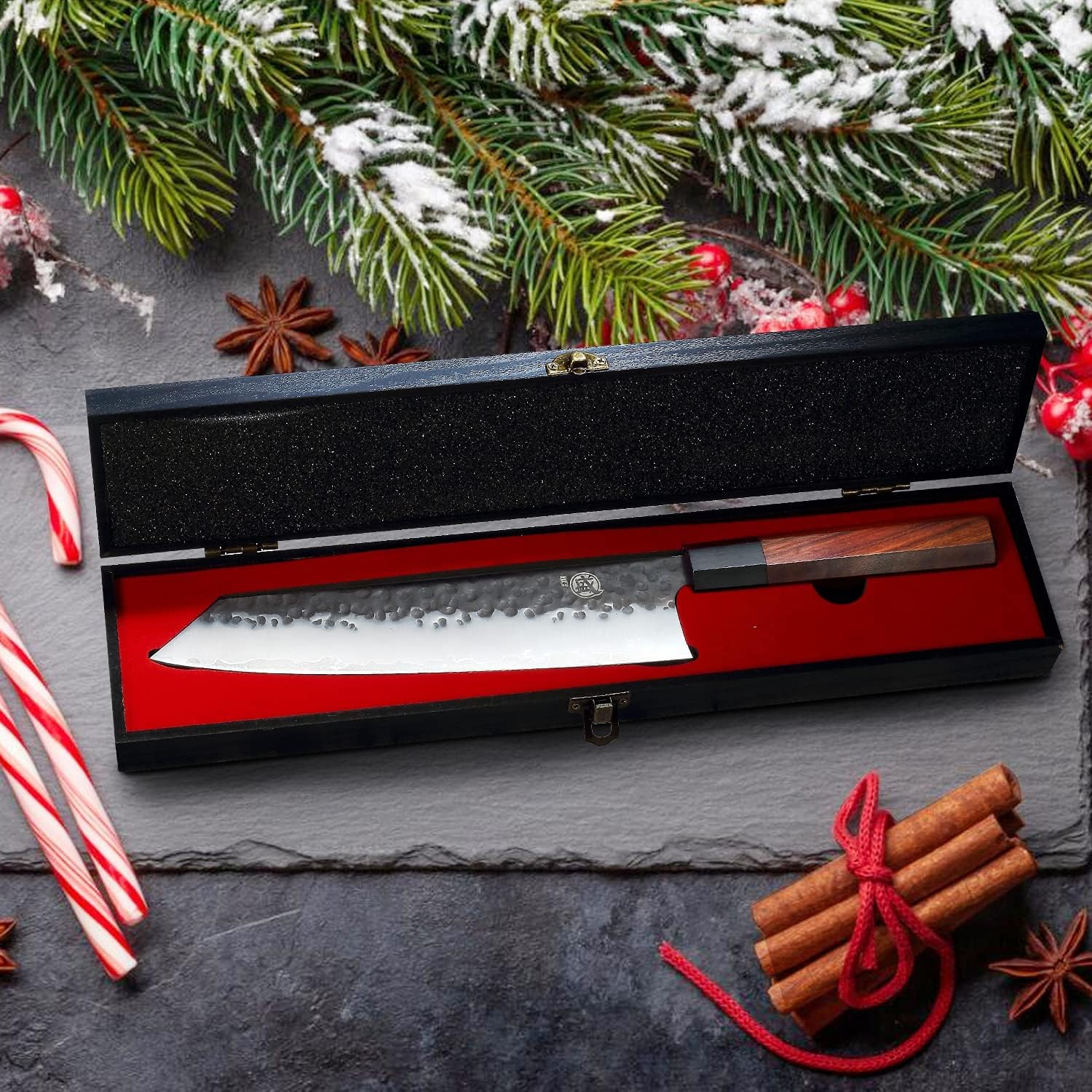 Couteau Gyuto Japonais MITSUMOTO SAKARI 22 cm – Forgé Main, Acier Haute Carbone, Bois de Rose