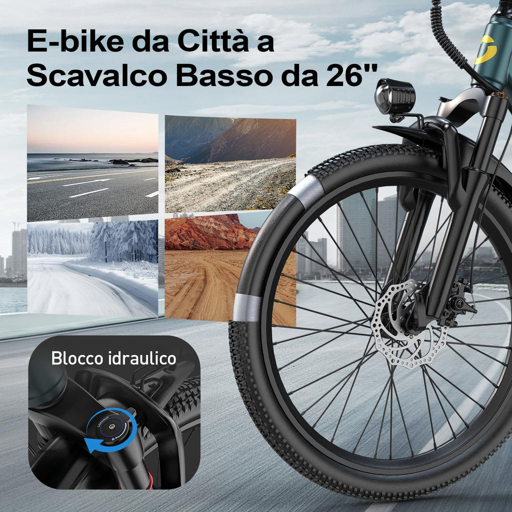 Elektrische fiets voor heren met 36 V 10 Ah accu, 7 versnellingen transmissie met lcd-display, 250 W motor en 25 km/u, lange afstand 80 km, 24/26 inch elektrische fiets voor volwassenen (26
