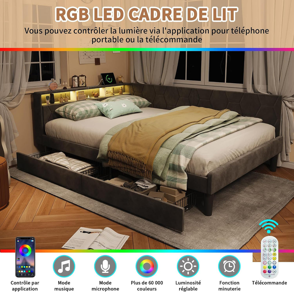 Canapé-Lit Convertible LKPOMI 2 Places — Velours Beige, Lit 180x200 cm