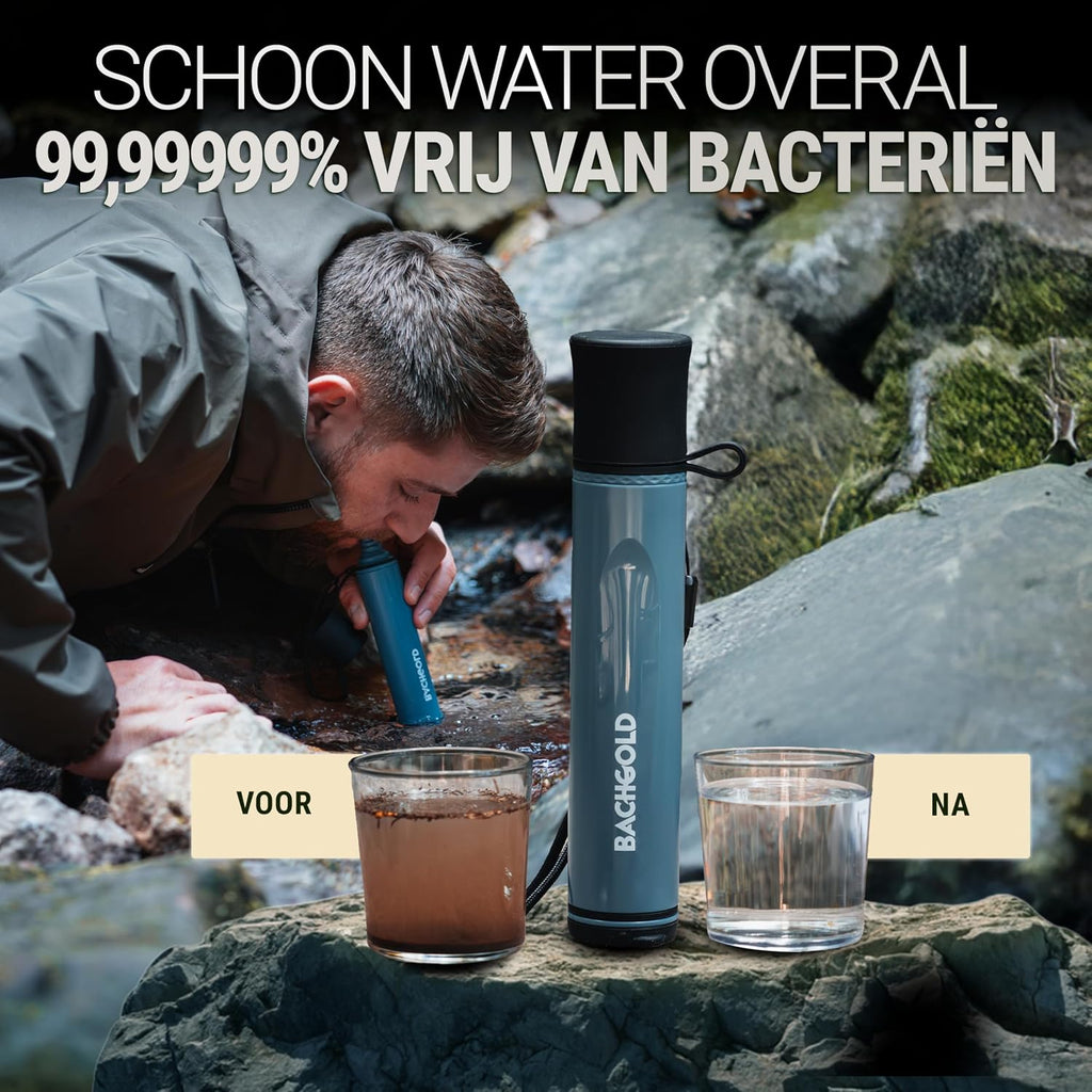 Straw Waterfilter Outdoor Survival – Ultralichte Prepper Apparatuur Levert tot 500 L vers drinkwater voor elke noodsituatie, incl. slang, duurzaam gebouwd, Zwart